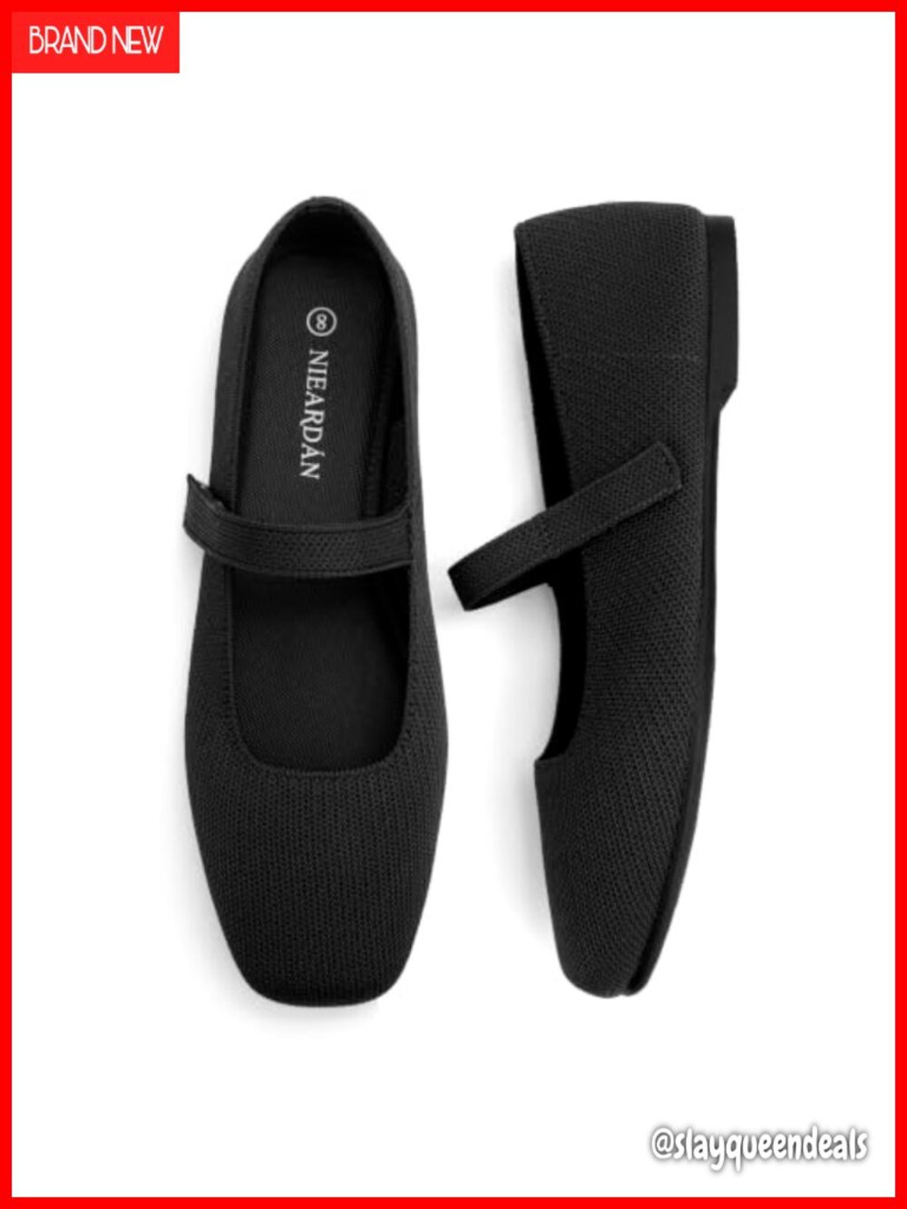 Knit Mary Jane Flats Square Toe Lightweight Comfort Ballet Flats